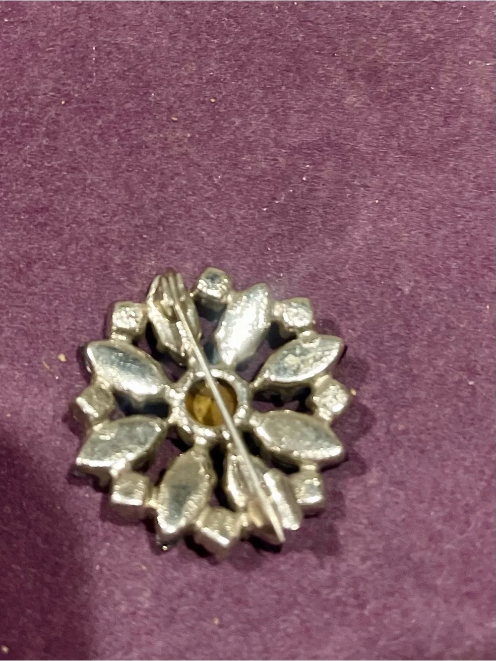 Vintage Black Crystal Flower Brooch